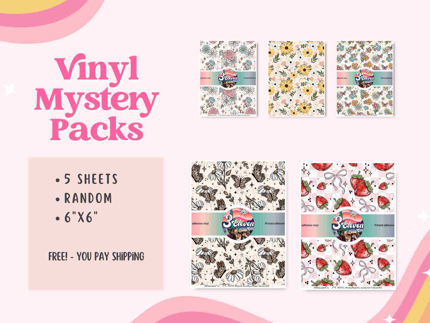 FREE 6"x6" vinyl sheets - PACK OF 5 MISC | PAY SHIPPING ONLY |