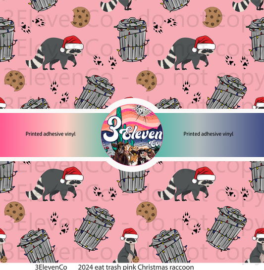 2024 eat trash pink Christmas raccoon seamless vinyl sheet