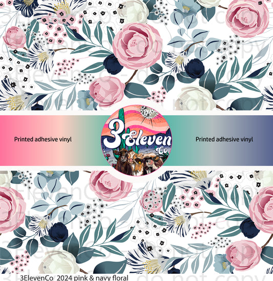 2024 pink & navy floral vinyl sheet