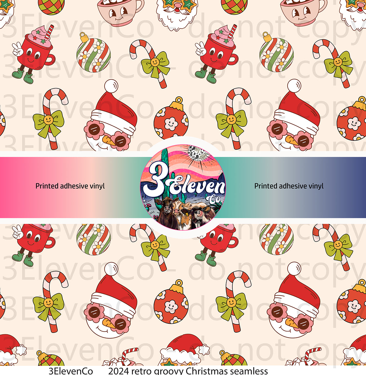 2024 groovy Christmas seamless vinyl sheet