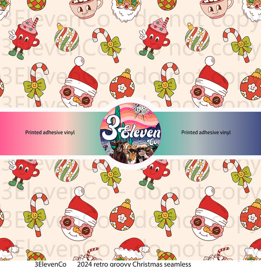 2024 retro groovy Christmas seamless vinyl sheet