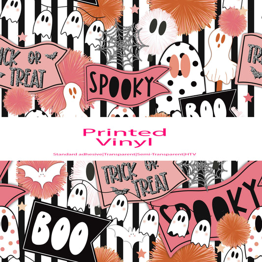 Spooky ghosts print pumpkins vinyl sheet