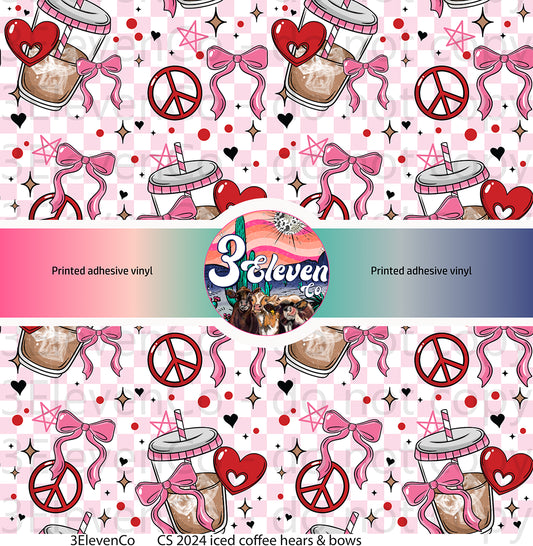 CS 2024 iced coffee hearts & bows seamless vinyl sheet