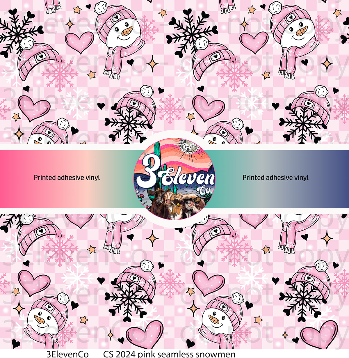 CS 2024 pink seamless snowmen vinyl sheet (dec)