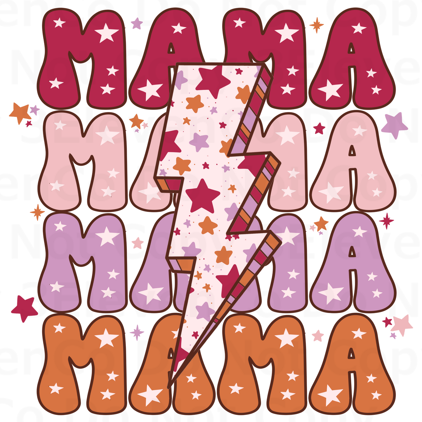 mama/mini retro colorful stars vinyl decal | UV DTF decal | DTF print