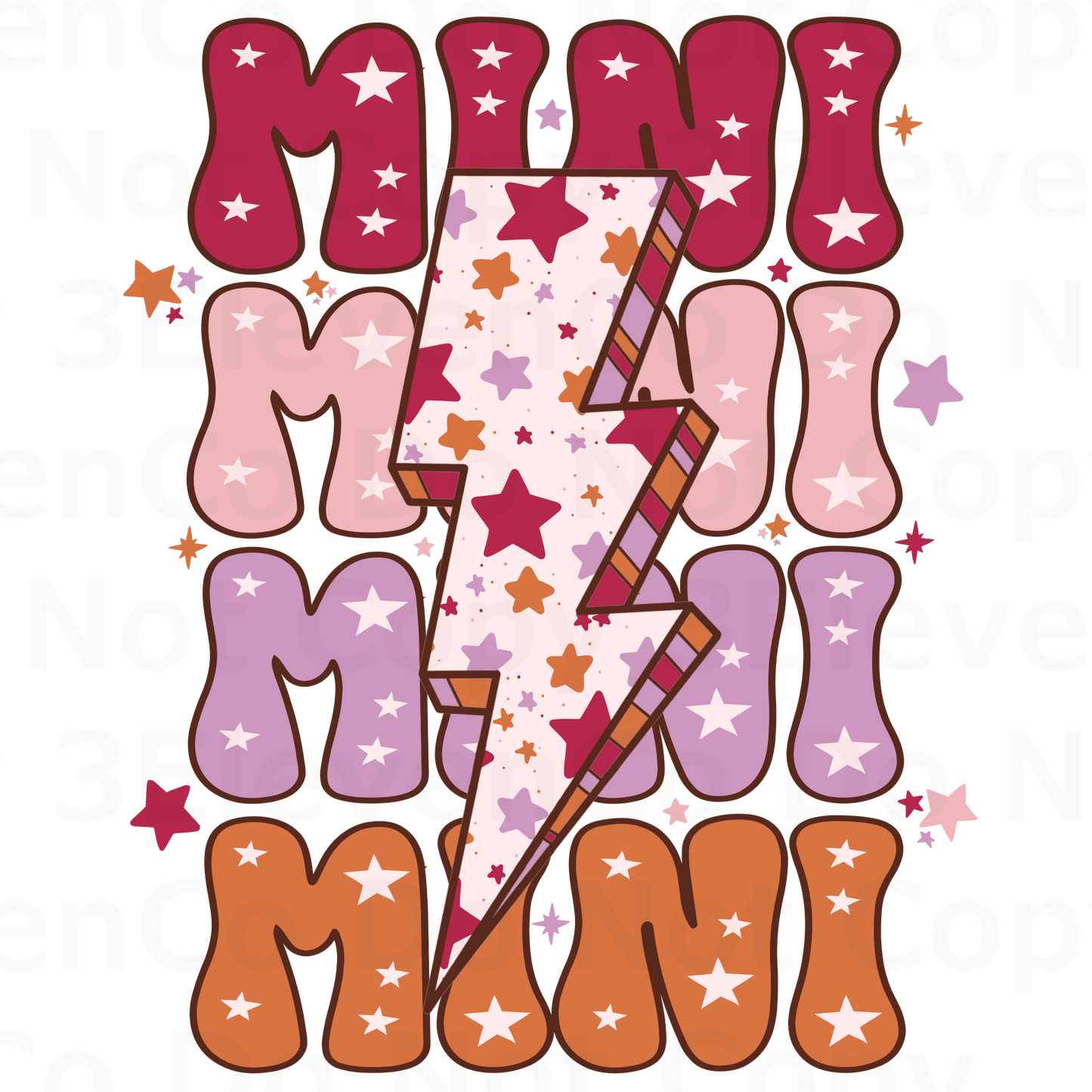 mama/mini retro colorful stars vinyl decal | UV DTF decal | DTF print