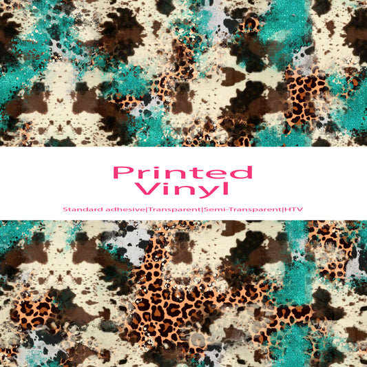 Turquoise glitter cowhide + leopard vinyl sheet