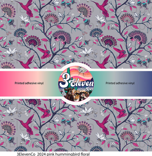 2024 pink hummingbird floral vinyl sheet