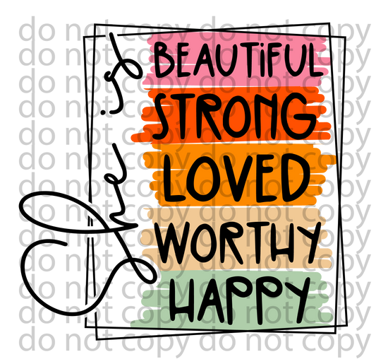 She is beautiful strong loved worthy happy decal