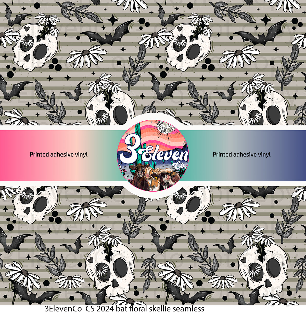 CS 2024 bat floral skellie vinyl sheet | decal | vinyl wrap | UV wrap | DTF