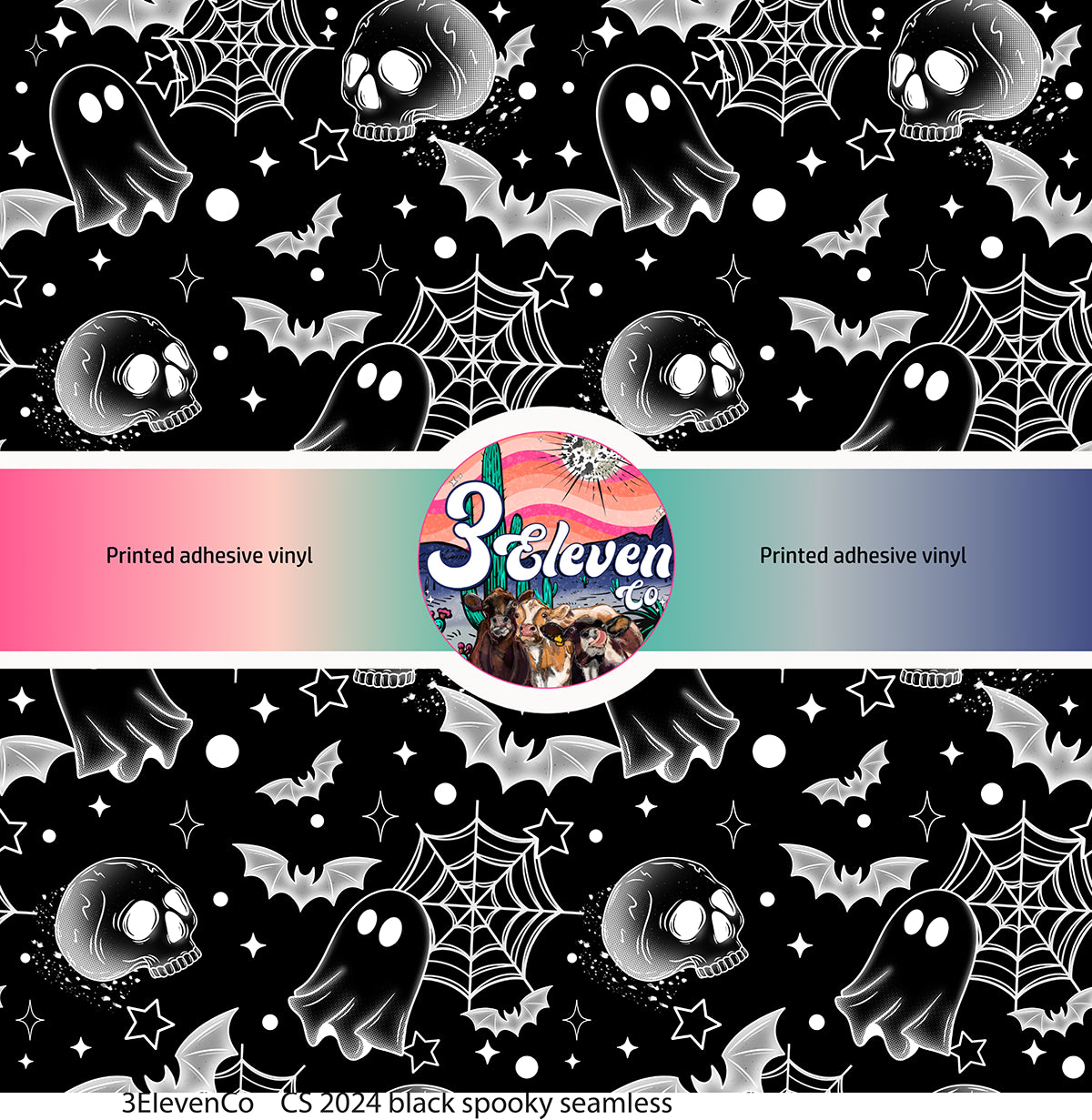 CS 2024 monochromatic or black spooky seamless vinyl sheet | decal | UV DTF decal | UV cup wrap