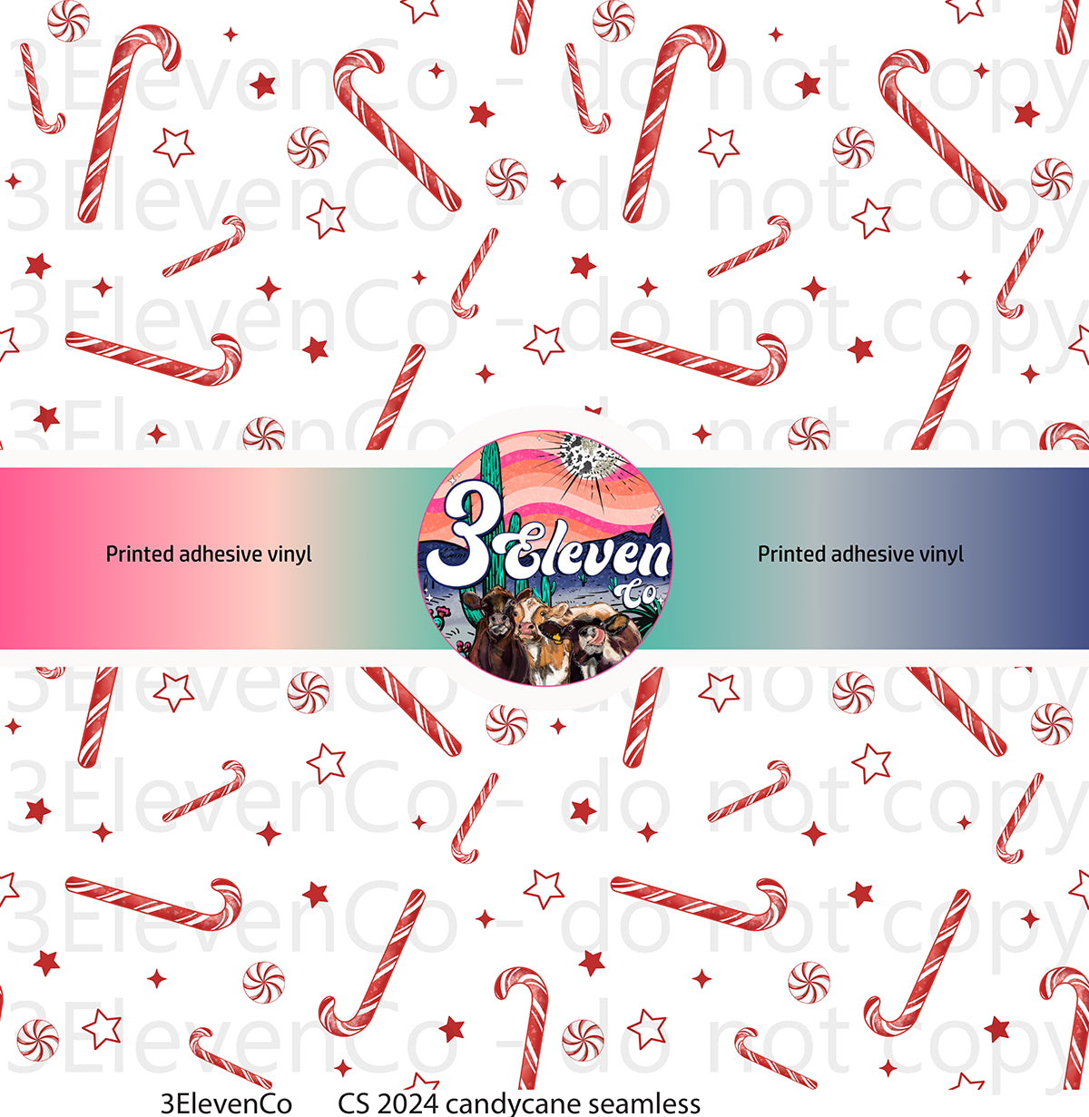 CS 2024 candy cane seamless vinyl sheet | decal | UV DTF wrap | UV DTF sheet