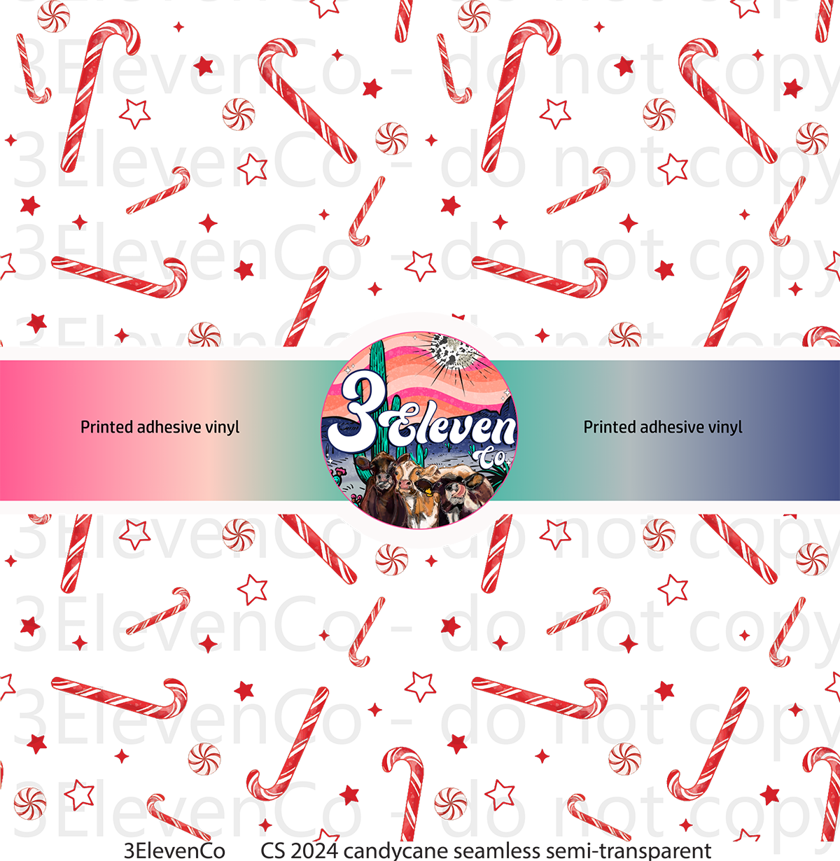 CS 2024 candy cane seamless vinyl sheet | decal | UV DTF wrap | UV DTF sheet