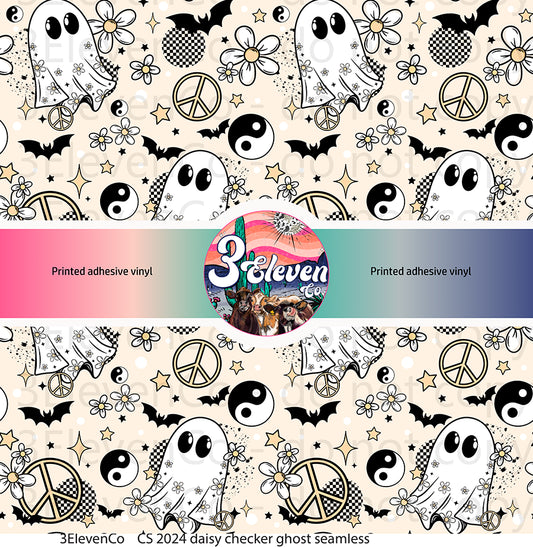 CS 2024 daisy checker ghost seamless vinyl sheet | decal | UV DTF decal | UV cup wrap