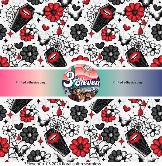 CS 2024 floral coffin seamless vinyl sheet | decal | UV wrap| vinyl wrap | DTF print