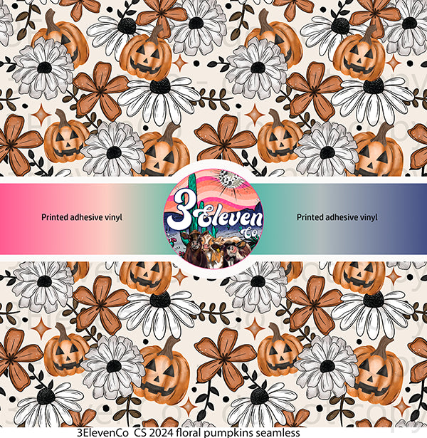 CS 2024 floral pumpkin seamless vinyl sheet | decal | UV DTF decal | UV cup wrap