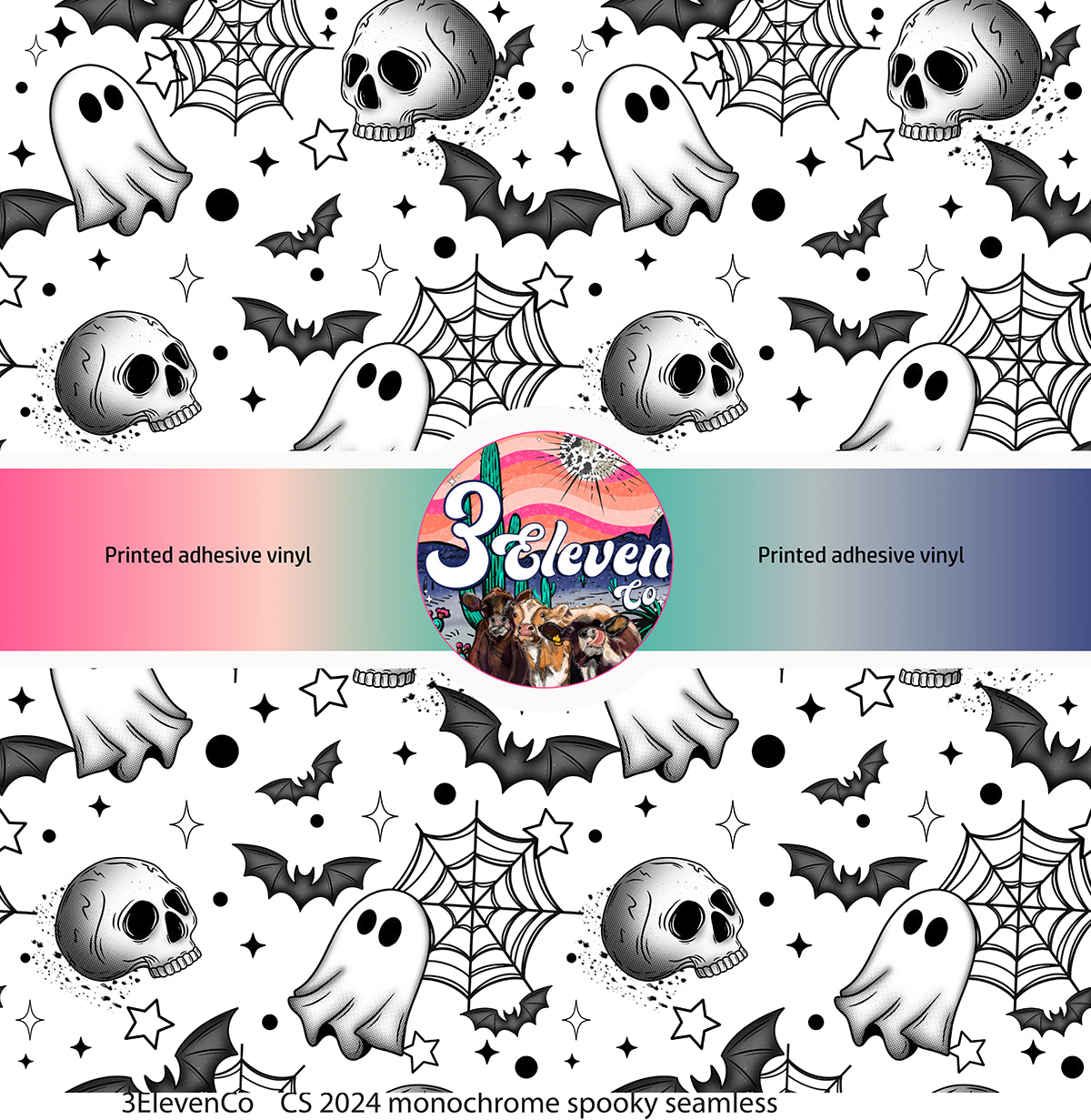 CS 2024 monochromatic or black spooky seamless vinyl sheet | decal | UV DTF decal | UV cup wrap