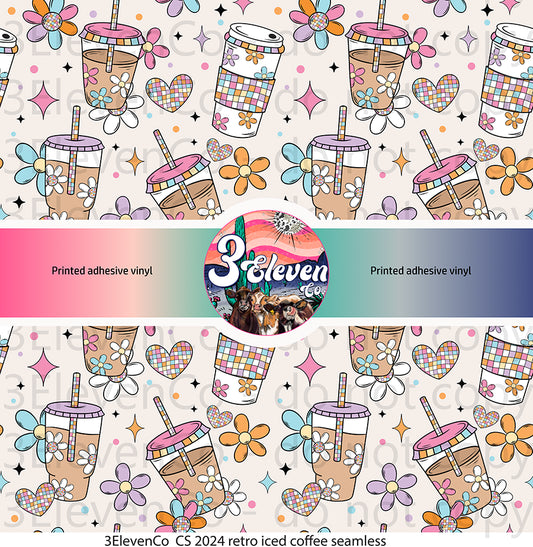 CS 2024 retro iced coffee seamless vinyl sheet | decal | UV wrap | vinyl wrap | DTF print