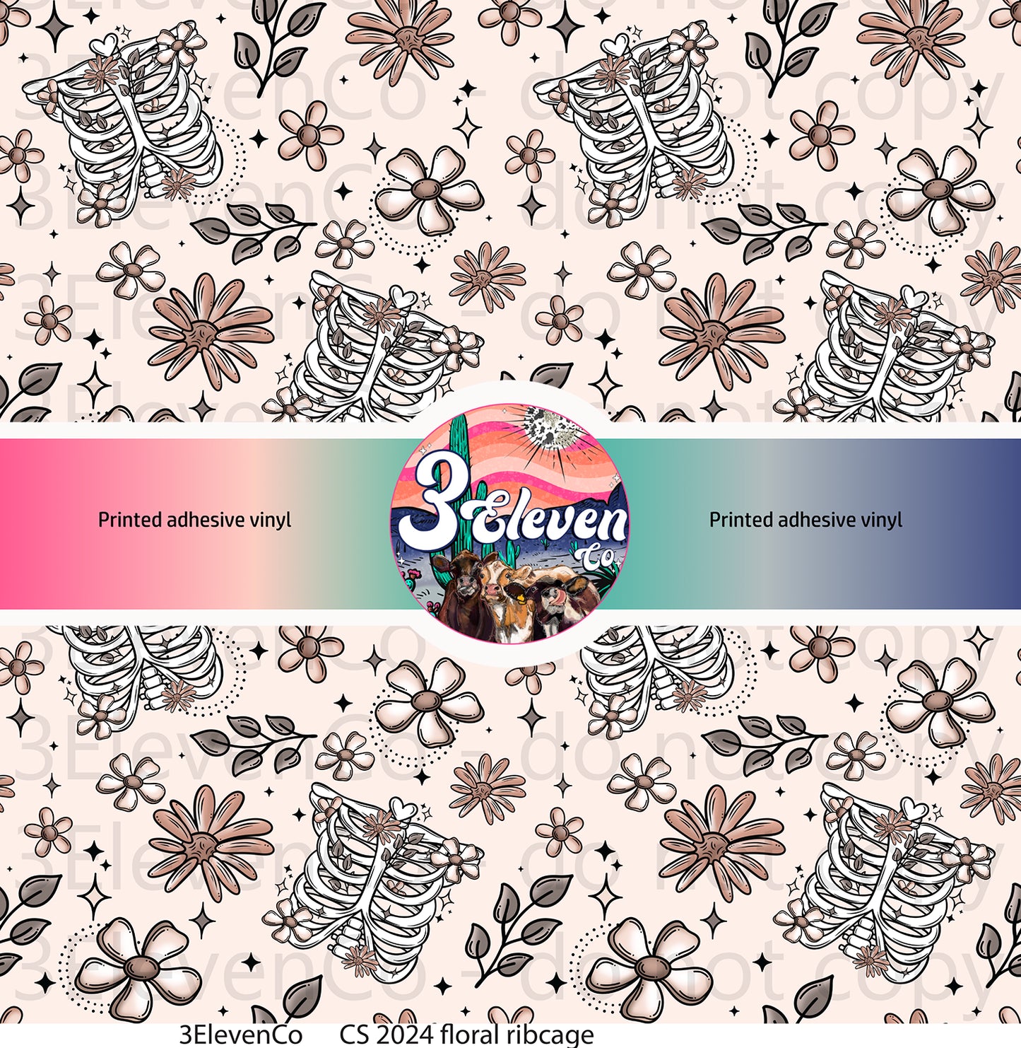 CS 2024 floral ribcage seamless vinyl sheet | decal | vinyl wrap | UV wrap | DTF