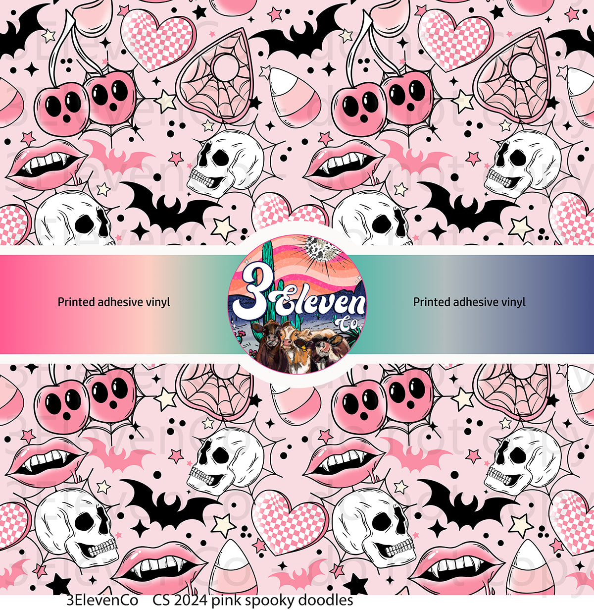 CS 2024 pink spooky doodles vinyl sheet | decal | UV DTF decal | UV cup wrap