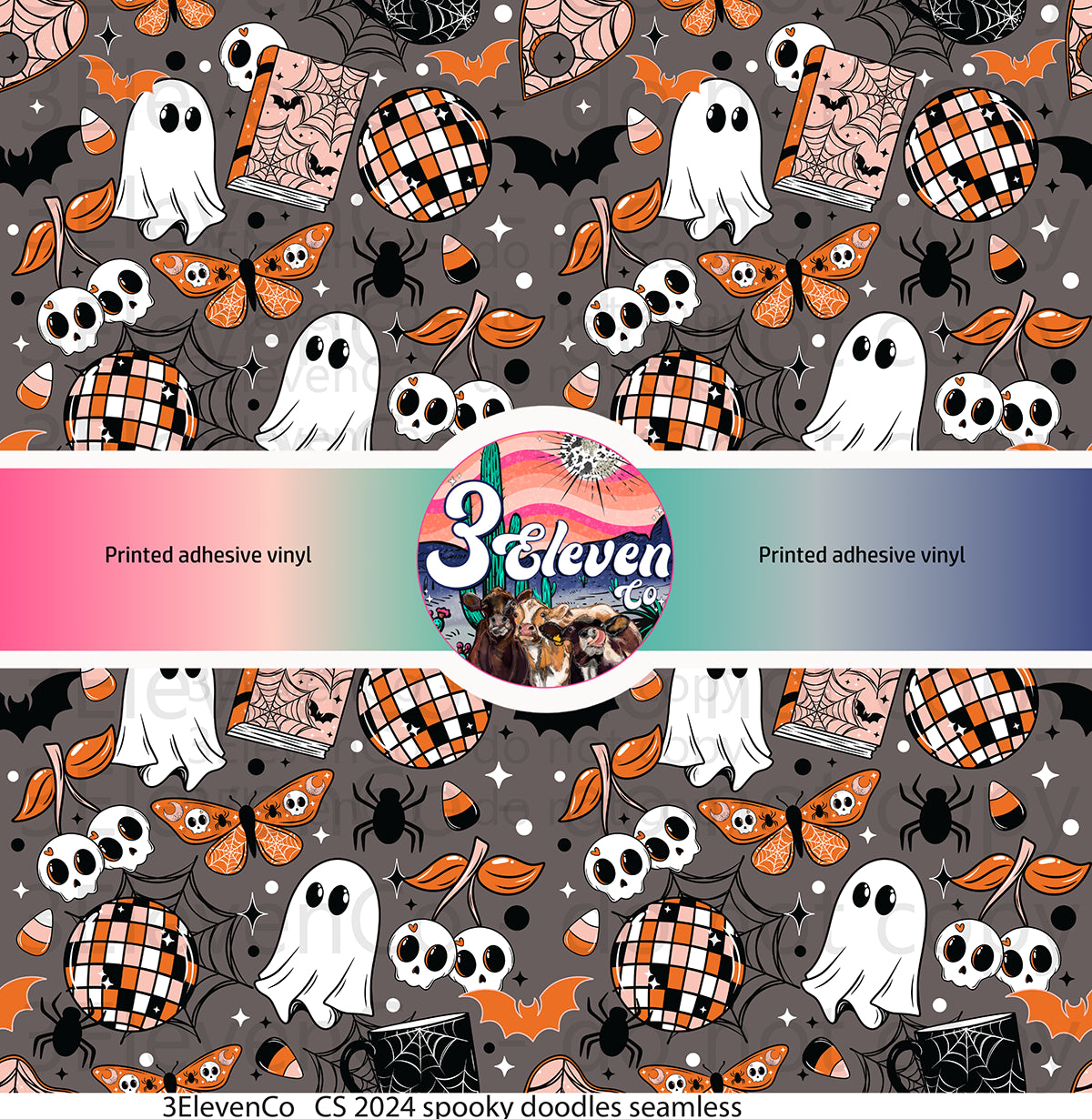 CS 2024 spooky doodles seamless vinyl sheet | decal | UV DTF decal | UV cup wrap | vinyl wrap