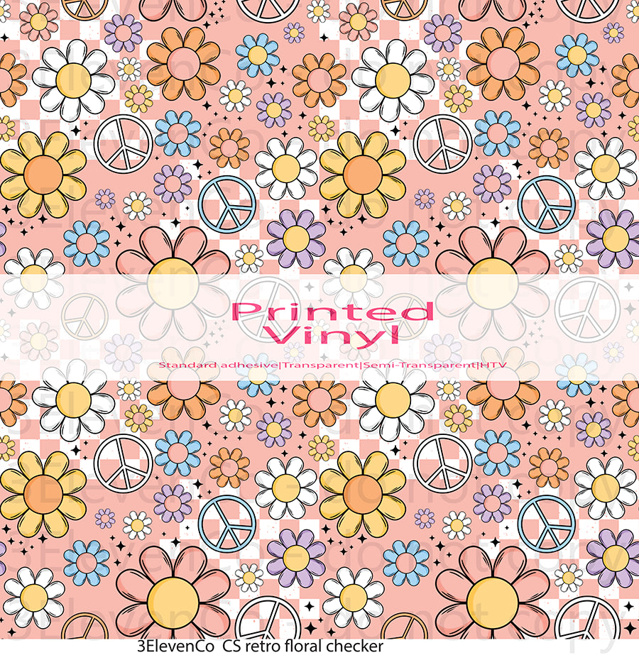 CS retro floral checker seamless vinyl sheet