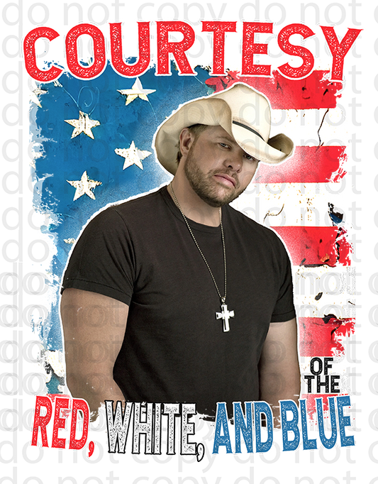 courtesy red white blue vinyl decal| UV DTF decal| DTF or sublimation print | sticker