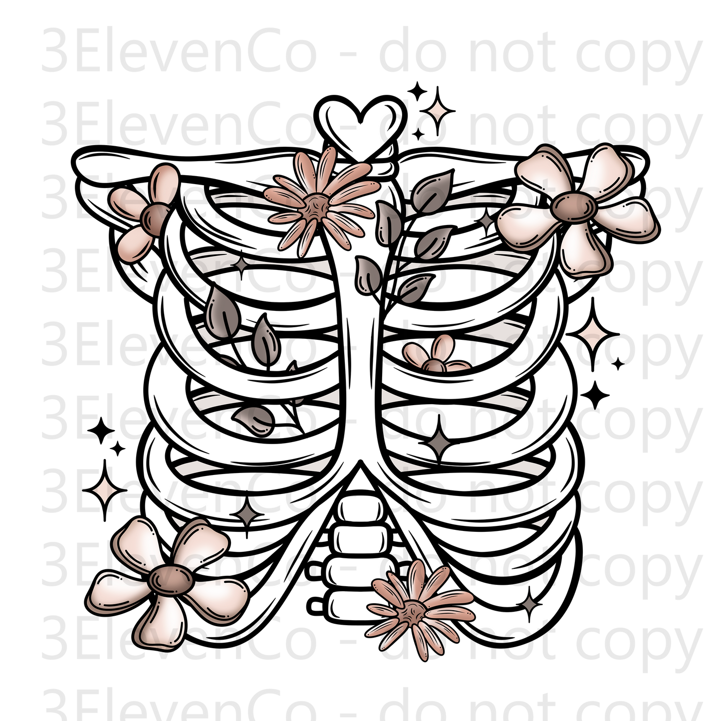 CS 2024 floral ribcage seamless vinyl sheet | decal | vinyl wrap | UV wrap | DTF