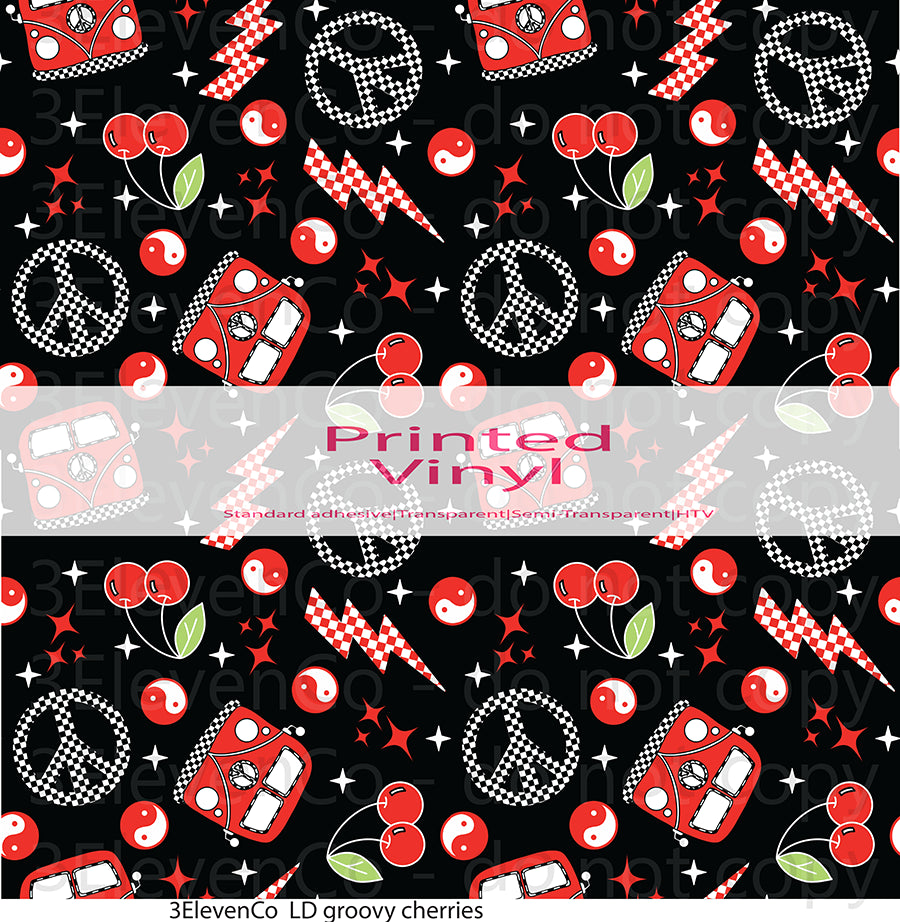 LD groovy cherries vinyl sheet | car coasters | bookmark | pen wrap