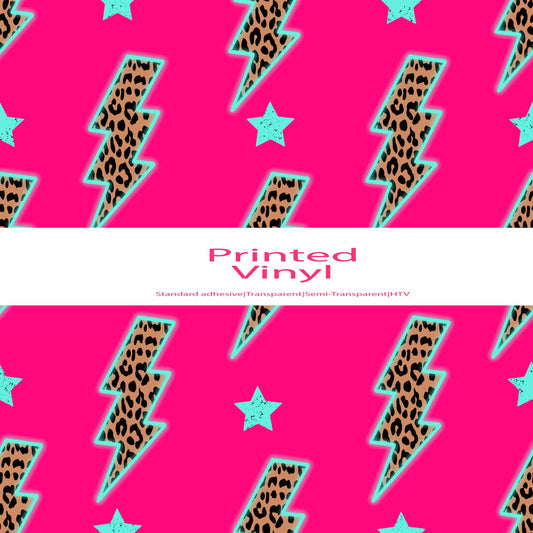 Hot pink & leopard bolts vinyl sheet