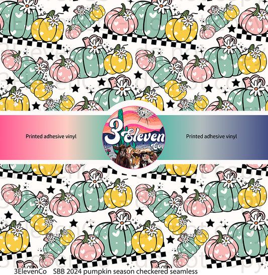 SBB 2024 pumpkin season checkered seamless vinyl sheet | decal | UV wrap | DTF print