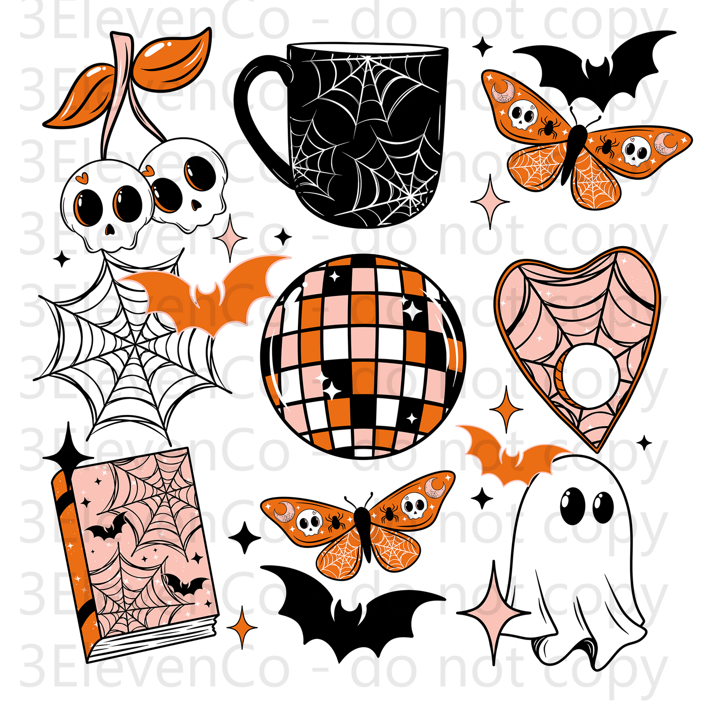 CS 2024 spooky doodles seamless vinyl sheet | decal | UV DTF decal | UV cup wrap | vinyl wrap