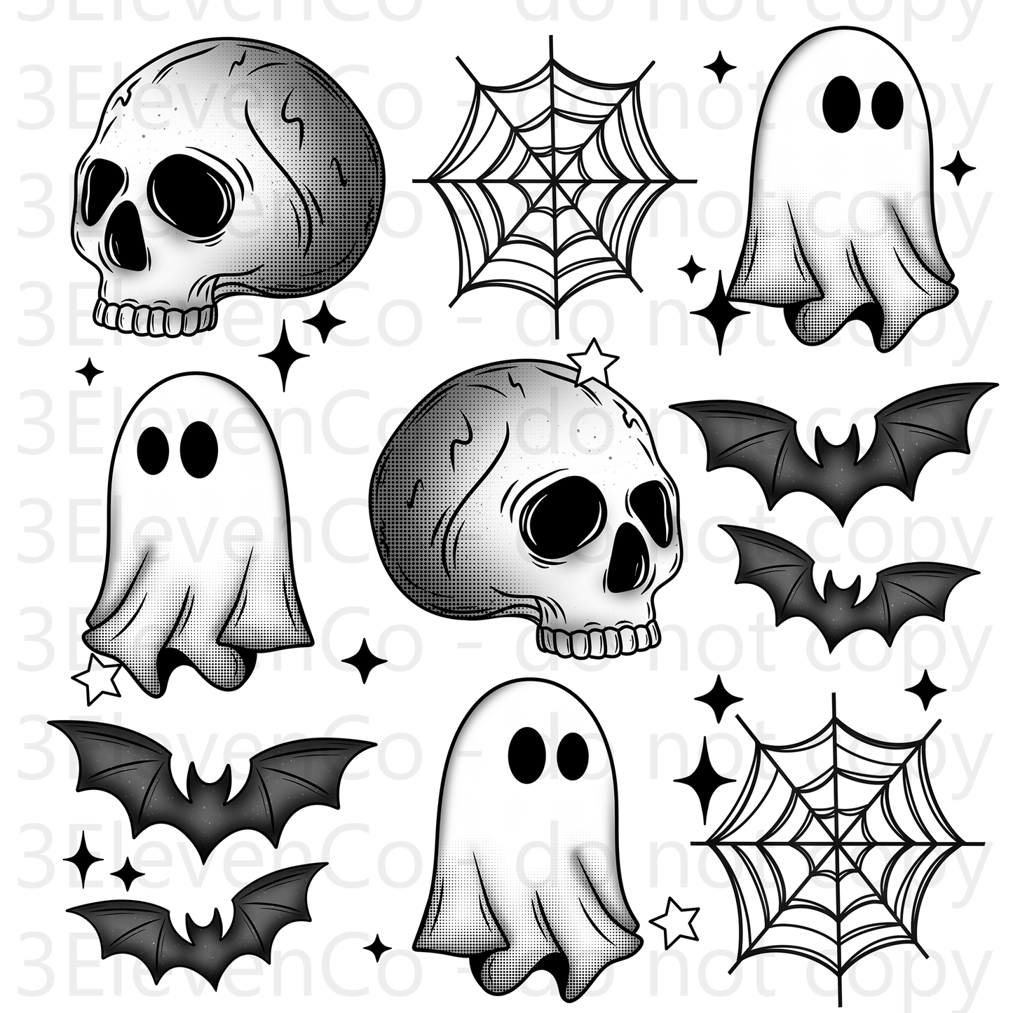 CS 2024 monochromatic or black spooky seamless vinyl sheet | decal | UV DTF decal | UV cup wrap