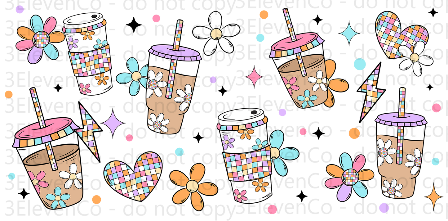 CS 2024 retro iced coffee seamless vinyl sheet | decal | UV wrap | vinyl wrap | DTF print