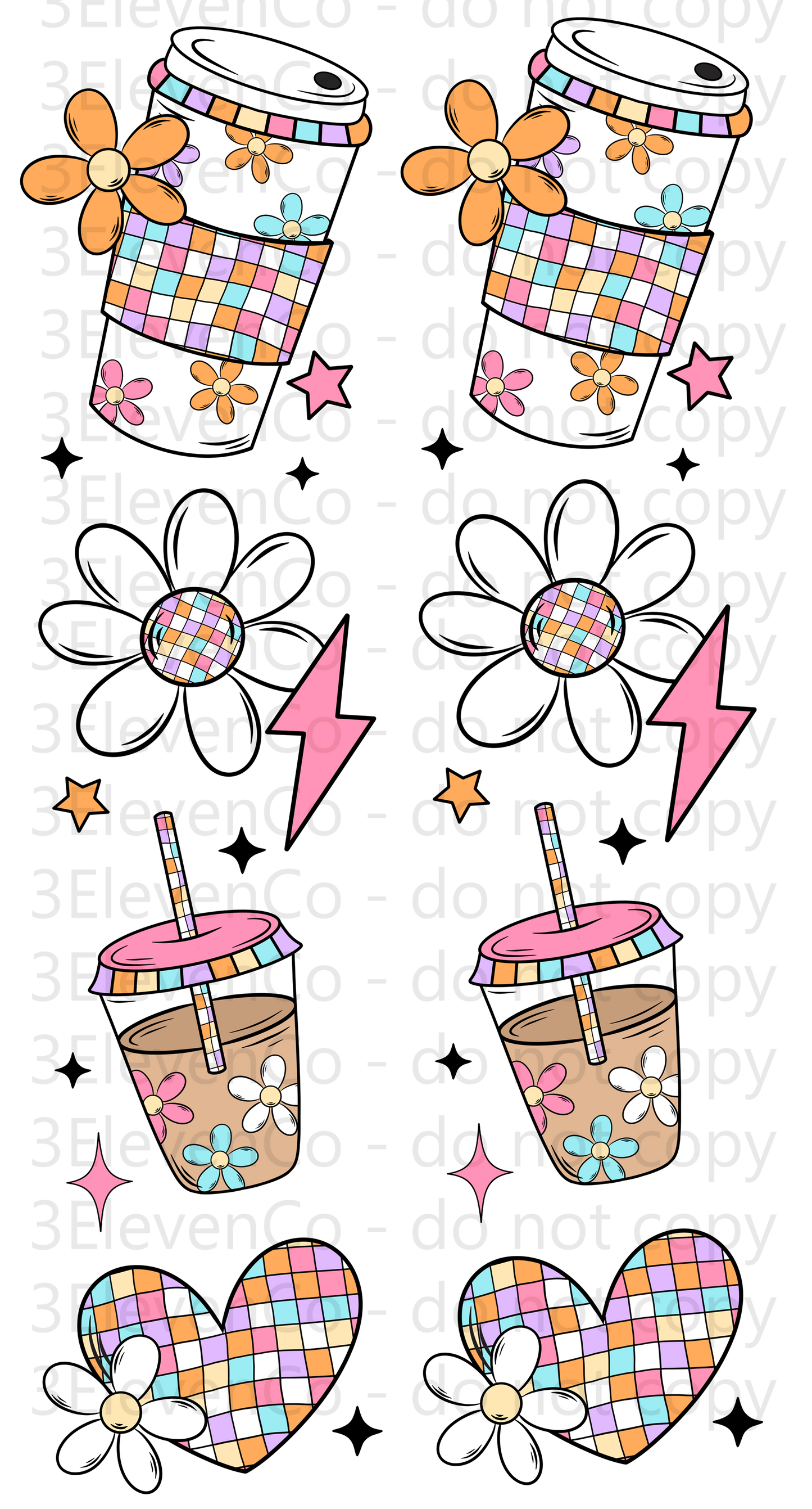 CS 2024 retro iced coffee seamless vinyl sheet | decal | UV wrap | vinyl wrap | DTF print