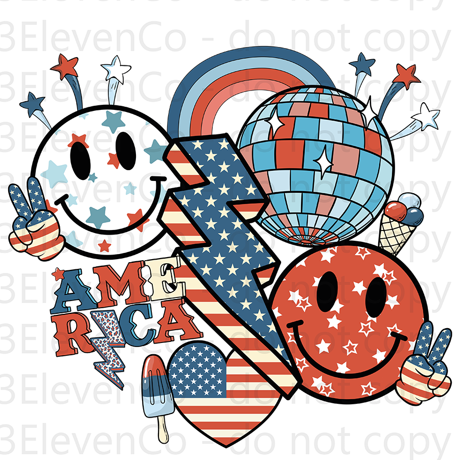 America smiley and bolt decal | DTF print