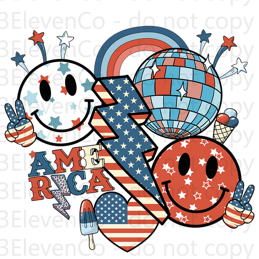 America smiley and bolt decal | DTF print