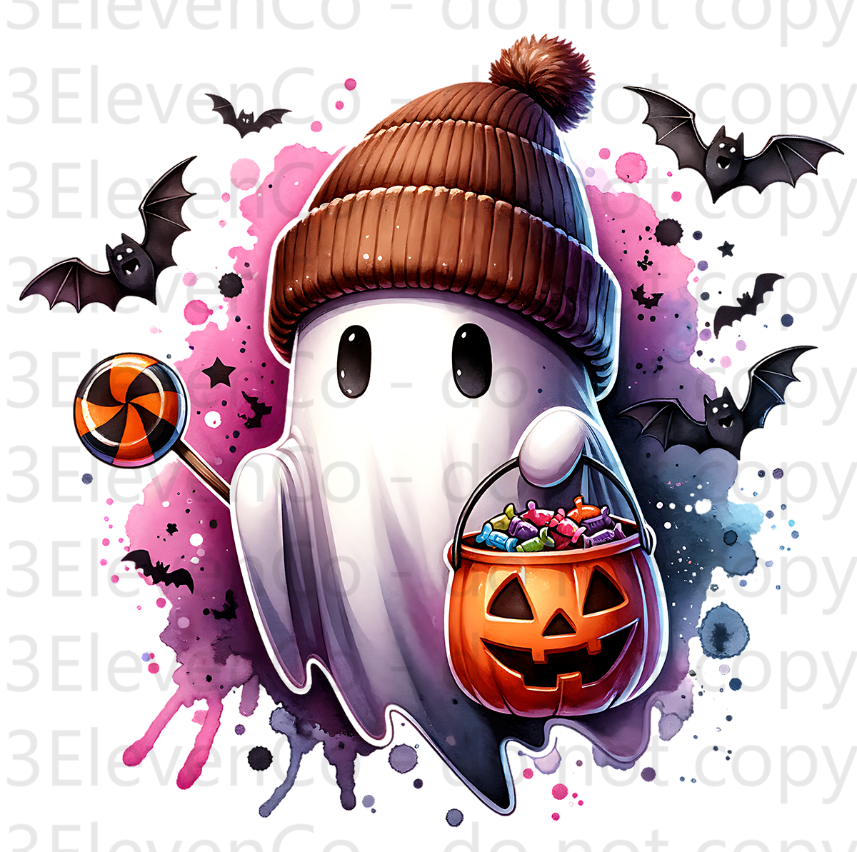 beanie ghost pumpkin vinyl decal | UV DTF decal | DTF print