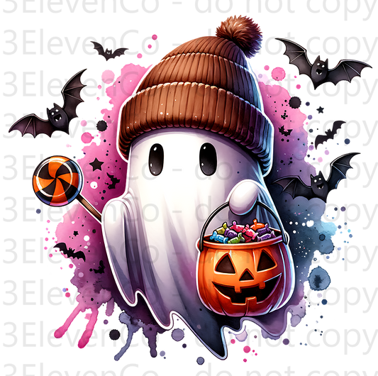 beanie ghost pumpkin vinyl decal | UV DTF decal | DTF print