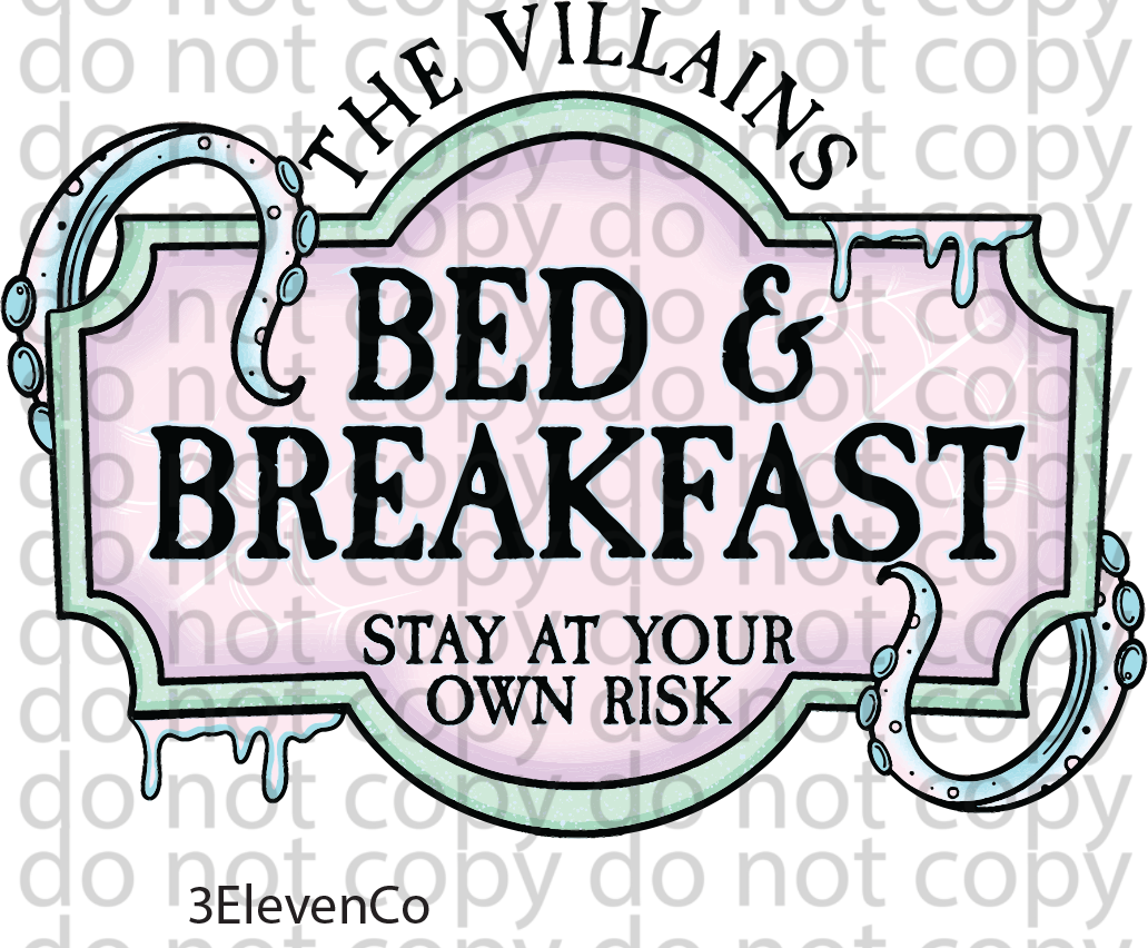 the villians bed & breakfast vinyl sheet or decal by cerras shop