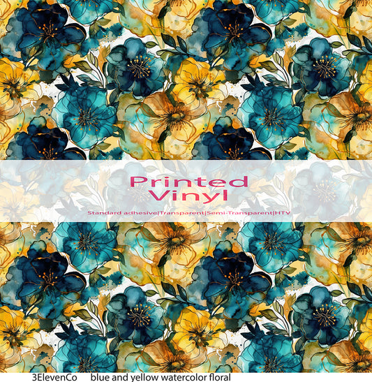 yellow and blue watercolor floral vinyl sheet