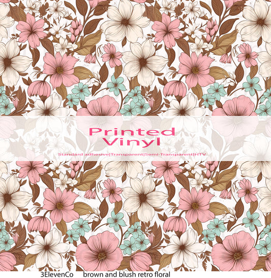 brown and blush retro floral vinyl sheet