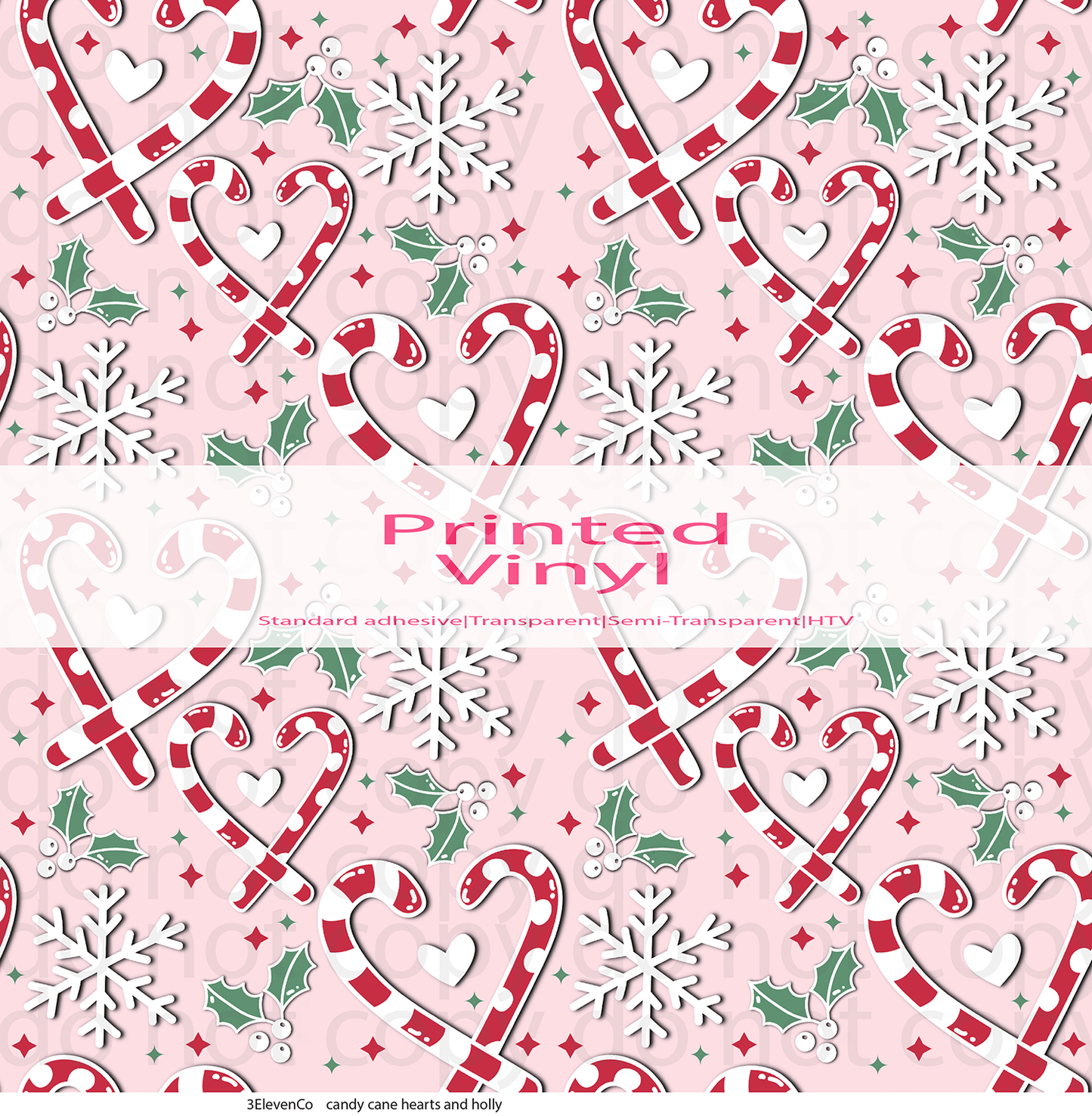 candy cane hearts and holly vinyl sheet