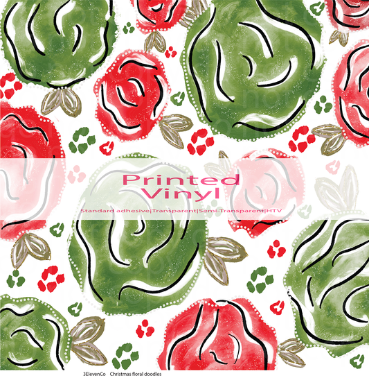 Christmas floral doodles vinyl sheet