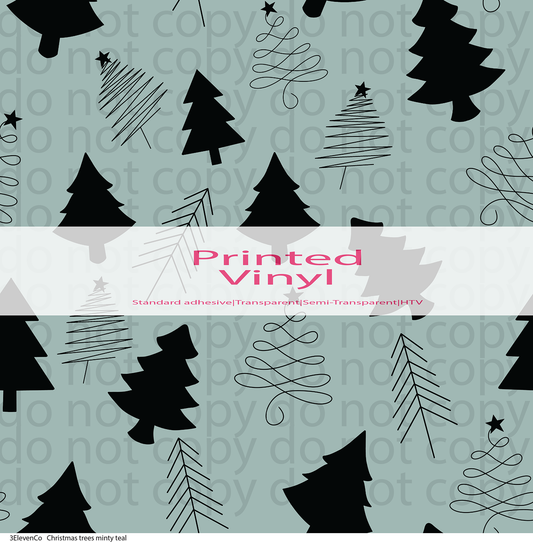 Christmas trees minty teal vinyl sheet