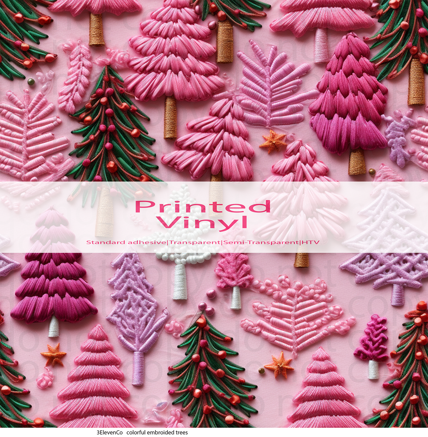 colorful embroidered trees vinyl sheet