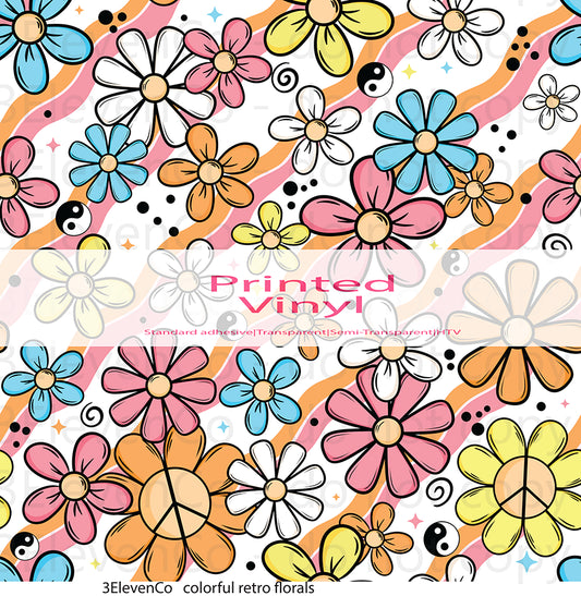 colorful retro florals vinyl sheet