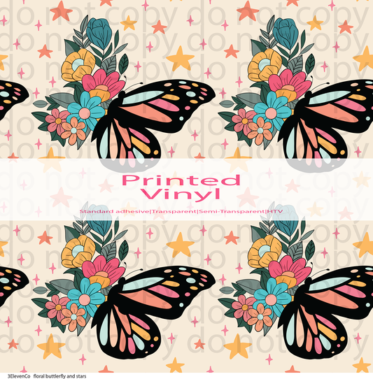 floral butterfly and stars vinyl sheet