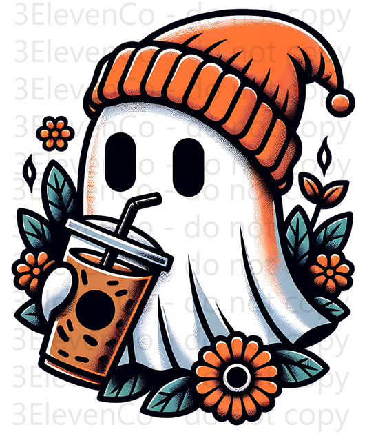 ghost beanie coffee vinyl decal | UV DTF decal | DTF print