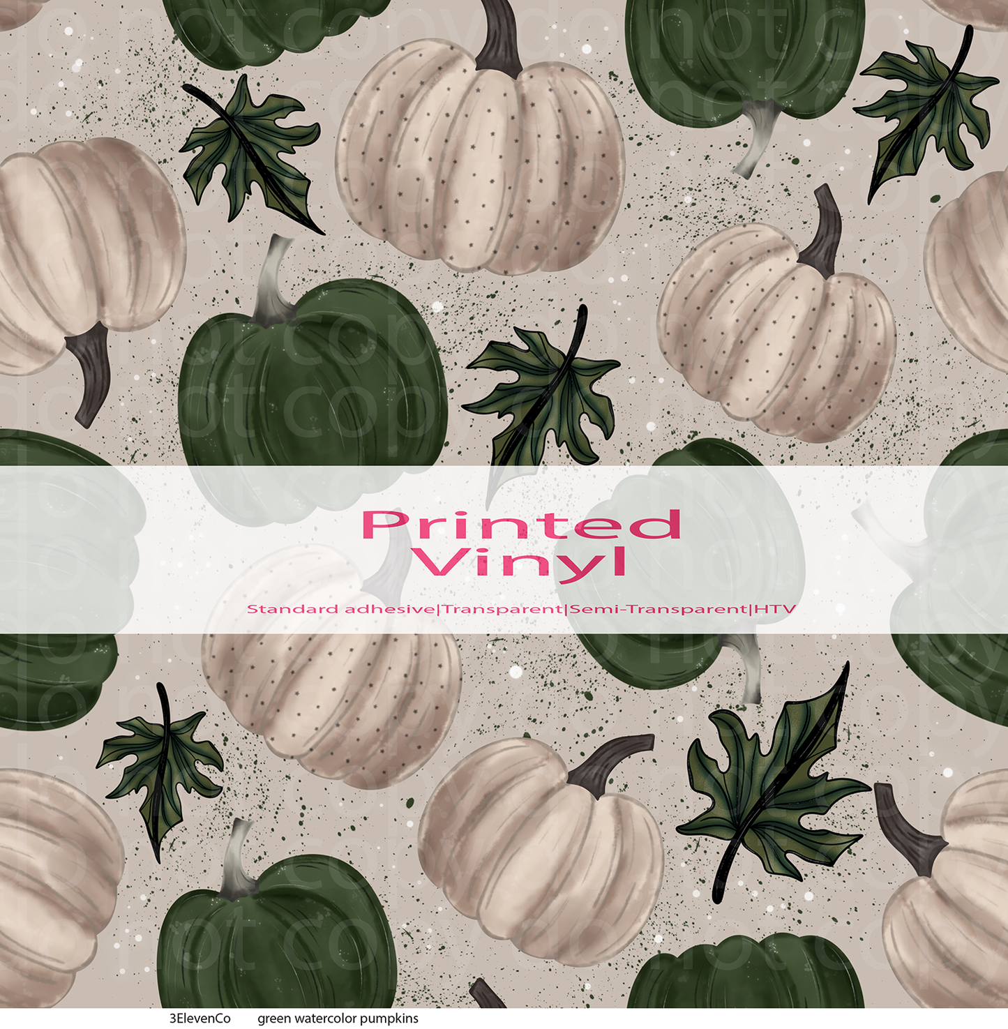 green watercolor pumpkins vinyl sheet | decal | sublimation print